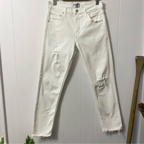 AGOLDE Isabel Slim Boyfriend Distressed Ankle Jeans White 45231 A015-1012 holes - Picture 2 of 11